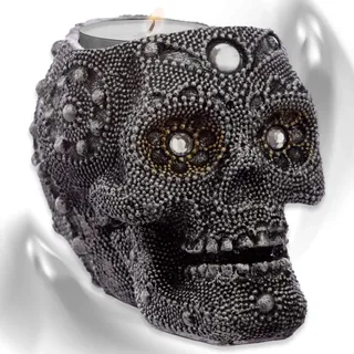 mtb more energy Deko Teelichthalter ''Mystic Pearls'' - Totenkopf Kerzenhalter - Höhe 9 cm - Totenschädel Figur Gothic Dekoration