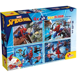 Lisciani - Marvel Spider-Man - 4 Puzzles mit je 48 Teilen ab 4 Jahren | Puzzleset - Vier Motive mit Rückseiten zum Ausmalen - Format 35 x 25 cm je Bild - Fördert Logik, Geduld und Beobachtung