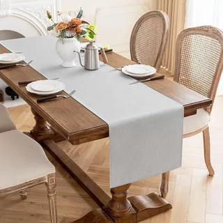AooHome Tischläufer Hellgrau 40X180cm, Tischdeko Leinen-Optik Abwaschbar Tischband aus Polyester Wasserabweisend mit Lotuseffekt, Dauerhaft Kratzfest für Esszimmer Hochzeiten Party Weihnachten