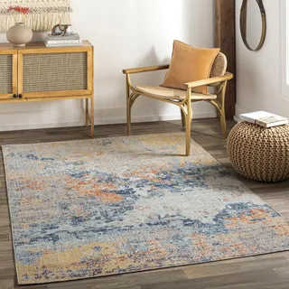 Livabliss Tichia Outdoor wetterfest - In und Outdoor für Balkon 160x213 cm, Terrasse, Garten, Küche - e Boho Style für draußen - Orange und Blau