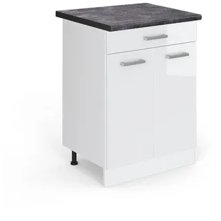 Vicco Schubladenschrank Küchenunterschrank R-Line 60 x 81,6 x 60 cm Weiß Hochglanz