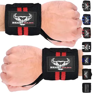 BEAST RAGE Zughilfen für Krafttraining (Fitness Straps) Kreuzheben Gurte Frauen Männer (Gepolstert) Gewichthebergurte Baumwolle Handgelenkstütze Griffe Hantel Bar (Lifting Straps) (‎SchwarzRot)