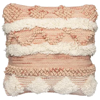 Zierkissen , Creme, Rosa , Textil , Füllung: Polyester,Polyester , quadratisch , 45x45x15 cm , ISO 9001, Care & Fair, Global Recycled Standard (Grs), GoodWeave , hochwertige Qualität, mit Fransen , Heimtextilien, Wohntextilien, Kissen, Zierkissen