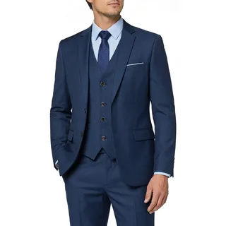 MY'S Herren 3 Stück Slim Fit Anzug Set 2 Knopf Blazer Jacke Weste Hose mit Krawatte Solide Hochzeitskleid Tux und Hose - Blau - XL