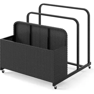 COSTWAY Pool Aufbewahrungskorb mit Rollen, Polyrattan Aufbewahrungsbehälter, Aufbewahrungsbox für Schwimmhilfen, Kissen, Rettungswesten, Bälle Schwarz - Schwarz