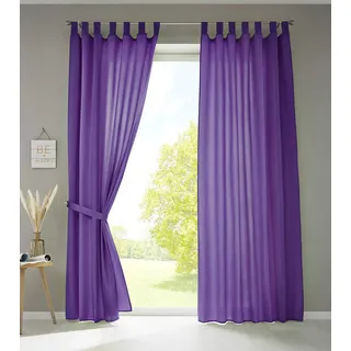 Gardinenbox 2er Set Vorhänge Schal Schlaufen »Berlin« HxB 245x140 cm Lila Blickdicht Microsatin Lichtdurchlässig Kräuselband Uni Matt, 20400N2