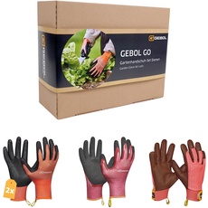 Gebol GO Gartenhandschuh-Set Damen | Größe M (Gr. 8) | Top Ausstattung für die Gartenarbeit | Leder- und Strickhandschuh Mix für Gärtnerinnen | Für Damen | 4 Paar