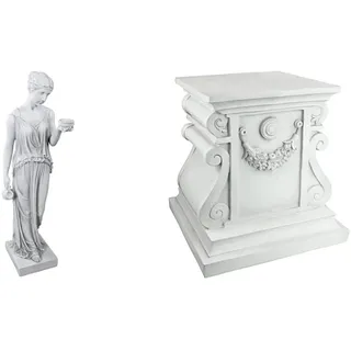 Design Toscano Hebe, die Göttin der Jugend griechische Gartenstatue, Polyresin, antikes steingrau, groß 81 cm & Klassische Statue Gartensockel Basisheber, Polyresin, Antikes Steingrau, groß 38 cm