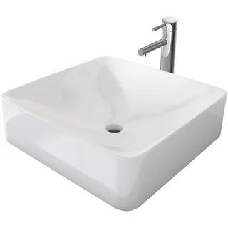 EMKE Aufsatzwaschbecken Waschbecken 40 x 40 x 12 cm,Klein Waschbecken Gäste WC, Handwaschbecken Bad Keramikwaschbecken Waschplatz Aufsatzbecken Eckig Waschschale Waschtisch Weiß