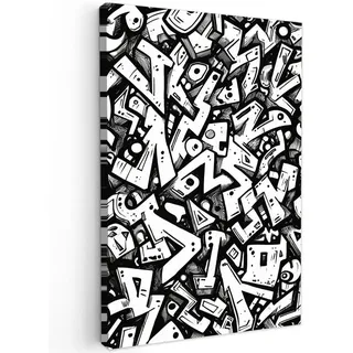 MuchoWow Leinwandbild Formen - Buchstaben - Graffiti - Schwarz Deko XXL 80x120 cm , Textil , Kiefer , Abstrakt , Rechteckig , 80x120 cm , FSC 100% , gerahmt , Bilder & Rahmen, Bilder, Leinwandbilder