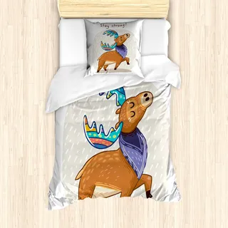 ABAKUHAUS Elch Mantele, Bunte Fun Boho Deer, Milbensicher Allergiker geeignet mit Kissenbezügen, 135 cm x 200 cm - 80 x 80 cm, Mehrfarbig