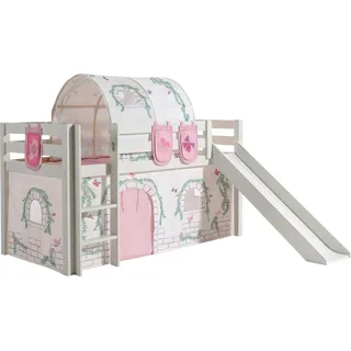 Vipack Hochbett »Pino, Spielbett massiv Kiefer, stabil gebaut, 3 Korpusfarben zur Wahl« inkl. Rolllattenrost, Leiter und Absturzschutz, mit oder ohne Rutsche, Textil-Set "Astronaut", inkl. Vorhang, mit oder ohne Tunnel, weiß