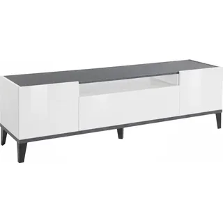 Fernsehschrank Ivan, Niedriges Sideboard für Wohnzimmer mit 2 Türen, Sockel für TV-Möbel, 100 %  Italy, cm 160x40h47, Weiß glänzend und Schiefer - Weiß
