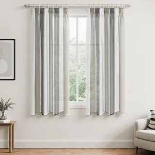 MRTREES Gardinen Wohnzimmer Modern Vorhänge mit Kräuselband 145 cm lang gardine Gestreift Tüll gardine Halbtransparent Vorhang 140 hoch Dunkelgrau Grau und Weiß Vorhang 2er Pack