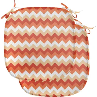 ABAKUHAUS Koralle Polster für Esszimmerstühle, Chevron Arrows Geometric, Dekoratives wasserfestes Kissen mit Riemen für Küchensitze, 40 cm x 40 cm-2er Pack, Orange Coral Weiß