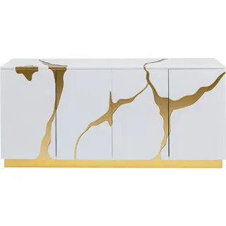 Kare-Design Sideboard , Weiß, Goldfarben , Holzwerkstoff , 4 Fächer , 165x80x46 cm , Wohnzimmer, Wohnwände, Wohnwand-Serien