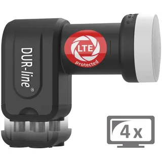 Dur-Line +Ultra Quad LNB - 4 Teilnehmer schwarz - mit LTE-Filter [ Test SEHR GUT *] 4-Fach, digital mit Wetterschutz, Full HD, 4K,Premium-Qualität