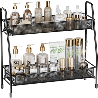 EKNITEY Badezimmer Organizer Aufbewahrung – 2 Tier Küchen Gewürzregal Bathroom Organizer for Vanity Kosmetik & Make-up Lagerung, Schwarz