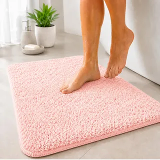 Floordirekt Badematte Sky - Badezimmerteppich - Weicher, dichter Hochflor - Rutschhemmend & Schnell trocknend - Geeignet für Fußbodenheizung - Eckig & Rund (60 x 100 cm, Rosa)