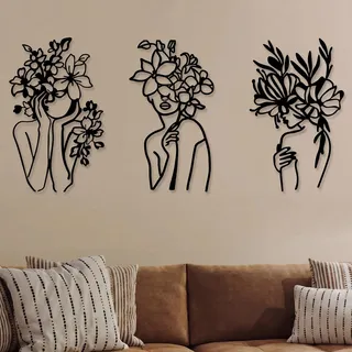 3 Stück Metall Wandkunst Dekor Minimalistische Abstrakte Frau Wandkunst Moderne Linie Zeichnung Wandkunst Dekor Metall Weiblich Einzeilige Wand Zuhause Hängend für Schlafzimmer Küche Badezimmer