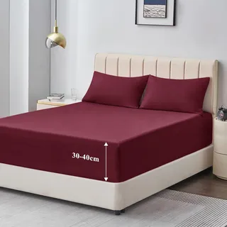 Aisbo Spannbettlaken 180x200cm Bettlaken Boxspringbett - Bett Laken Rot 180x200 aus Premium Mikrofaser, weiches Spannbetttuch 180 x 200 Steghöhe 40cm für Wasserbett Bed Fitted Sheet