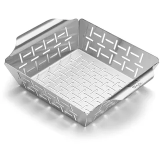 Weber Deluxe Grillkorb - Klein (24 x 19cm), Hitzebeständige & spülmaschinenfeste BBQ Grillschale aus Edelstahl, Ideal für Beilagen (Fleisch, Gemüse), für alle Grilltypen geeignet - Silber (6481)