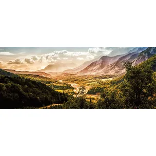 Bönninghoff Glasbild "BERGE LANDSCHAFT 50x125 cm – Wanddeko modern" Berge  Landschaften  Natur 1 Stk. tlg. rahmenlose Glasoptik mit brillanter Farbwiedergabe, farbe bild(er): weiß, blau, grau, grün