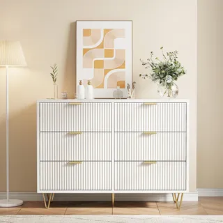 UnboxG Sideboard Weiß mit 6 Schubladen, Esszimmer Schrank mit Stauraum, Modernes Kommode für Wohnzimmer oder Küche - Weiß