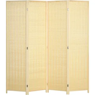 Homcom Paravent 4-teilig 180 x 180 cm Trennwand aus Bambus, Faltbar Sichtschutz Stellwand Raumtrenner für Wohnzimmer, Natur