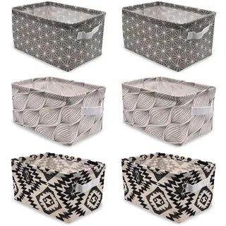 6 Stück Aufbewahrungskorb Stoff Leinen, Owelth Wasserdicht Aufbewahrungsbox mit Griffen, Faltbar Ablagekörbe Speicher Wickeltisch Organizer für Schubladen, Spielzeug, Kosmetik, Bad, 28x19x15 cm