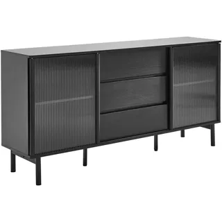 Mid.you Sideboard , Schwarz , Holz, Metall, Glas, Holzwerkstoff , Kautschukholz , 2 Fächer , 3 Schubladen , 160x79x40 cm , Bsci , Holzmöbel, Kommoden Holz, Sideboards Holz