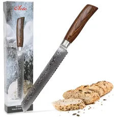 Wakoli EDIB Pro Premium Damast Brotmesser mit 20 cm Klinge und Wellenschliff gefertigt aus 67 Lagen echtem Damaststahl mit Pakkaholzgriff I Damastmesser Küchenmesser und Profi Kochmesser