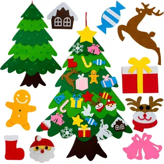 Filz Weihnachtsbaum mit Ornamenten Spielzeug Geschenk Weihnachten für Kinder kreatives DIY - Grün