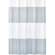 mDesign Duschvorhang mit breiten Streifen – waschbarer Vorhang für Dusche und Badewanne – Badezimmervorhang aus 100% gewebtem Polyester – grau/weiß