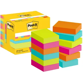 Post-it Notes Poptimistic Collection, Packung mit 12 Blöcken, 100 Blatt pro Block, 38 mm x 51 mm, Pink, Grün, Orange - Selbstklebende Notizzettel für Notizen, To-Do-Listen und Erinnerungen