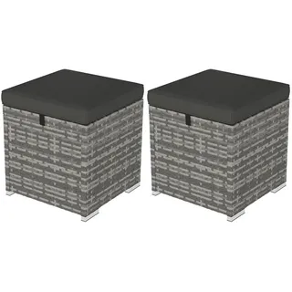 Outsunny 2Er Set Rattan Hocker Sitzhocker mit Rattanoptik Stauraum 120 kg belastbar , Dunkelgrau , Metall , 40x41x40 cm , Gartenmöbel, Gartensessel, Gartenhocker