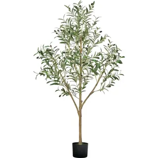 Vevor Künstlicher Olivenbaum, 1,5 m, mit schwarzem Topf, Kunstbaum mit natürlichem Holzstamm & realistischen grünen Blättern & Früchten, Kunstpflanze für Innenbereich, Zuhause, Büro, Wohnzimmer