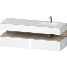 Duravit Qatego Einbauwaschtisch mit Konsolenwaschtischunterbau, 1600x550x600mm, Nische Eiche Mamoriert, Becken rechts, QA4796055, Farbe: Weiß Matt/mit Nischenbeleuchtung