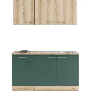 OPTIFIT Singleküche mit Geräten Livorno290/Savona405 150 cm wildeiche grün matt strukturiert zerlegt Variante reversibel KPLS 1532-9+ - Grün