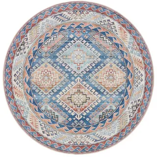 benuta Vintage-Teppich George waschbar ø 160 cm rund , Blau , Kunststoff , Vintage , Rund , 160x160 cm , Oeko-Tex® Standard 100 , in verschiedenen Größen erhältlich, rutschfeste Unterfläche, waschbar , Teppiche und Böden, Teppiche, Vintageteppiche