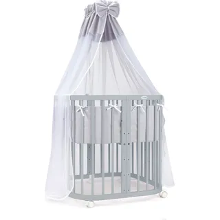 Waldin Babybett Kinderbett 7in1 mit Matratze, mitwachsendes Kinder-Bett,Stoffe grau,Holz grau - Grau