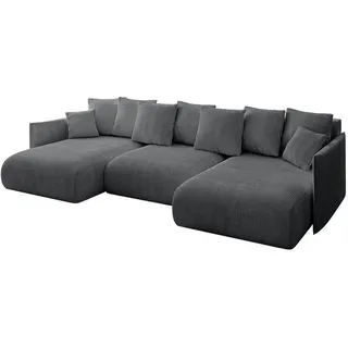 altdecor Eckcouch Cord 6-Sitzer Dunkelgrau