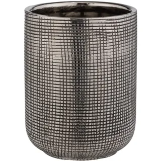 WENKO Zahnputzbecher Mod. Rivara eleganter Zahnbürstenhalter aus hochwertiger Keramik für Bad und Gäste-WC handbemalt ideal für Zahnbürste Zahnpasta und Make-Up Pinsel Ø 7,5 x 9,5 cm Silber