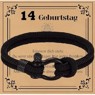 Maxricus Geschenk für 10 11 12 13 14 15 Jährigen Jungen - Geburtstags-Armband für Jungen, Schwarz Geflochtenes Seil mit Verschluss - 14 Jährigen Jungen