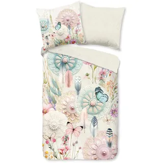 hip Wendebettwäsche »Maysa« 2 Stk. tlg. Satin, Reißverschluss, Wendeoptik, Mandala, Blume, Boho, Cremeweiß, beige