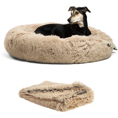 Best Friends by Sheri Set The Original Calming Shag Donut Cuddler Katzen- und Hundebett + Haustier-Überwurfdecke, Taupe, groß, 91,4 cm