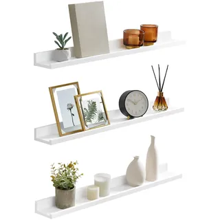 SONGMICS Wandregal, Schweberegal, 3er Set, 10 x 80 cm, Wandboard für Bilderrahmen und Bücher, Bilderregal für Wohnzimmer, Schlafzimmer, Bad, Küche, weiß LWS081W01
