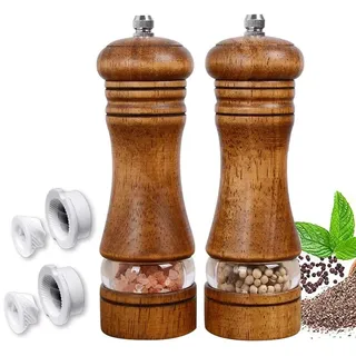 ROLMZJX Salz und Pfeffermühle Holz 2er Set Manuell Salzmühle Gewürzmühle mit verstellbarem Keramikmahlwerk -Mit Pfeffermühle Ersatzteile