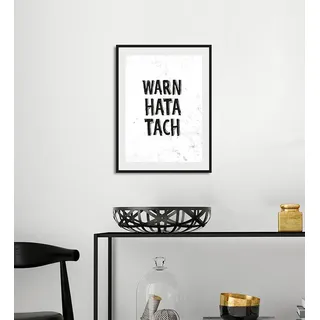 Bild QUEENCE "WARN HATA TACH", schwarz-weiß (farbe rahmen: schwarz, farbe bild(er): weiß, schwarz), B:50cm H:70cm, Acrylglas, Holz, Papier, Bilder, Bild, HD Premium Poster-Druck inkl. Holzrahmen