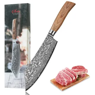 Wakoli EDIB Pro Damast BBQ Blockmesser I 20cm Klinge I Pakkaholzgriff